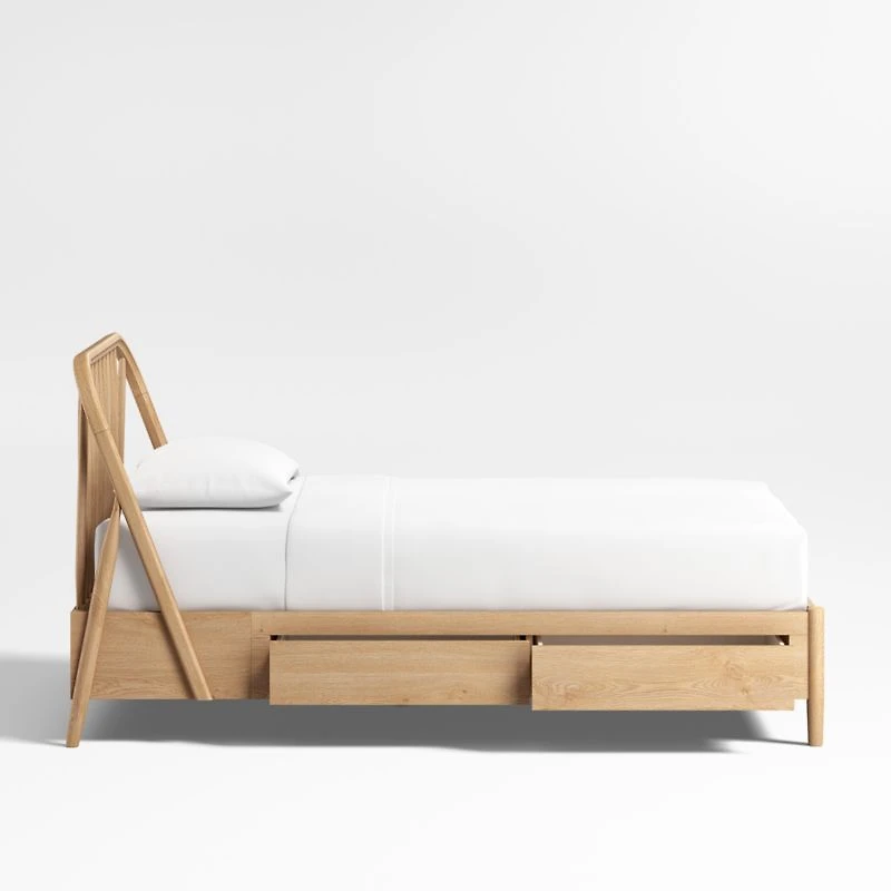 Bodie Natural Oak Wood Spindle Kids Twin Storage Bed