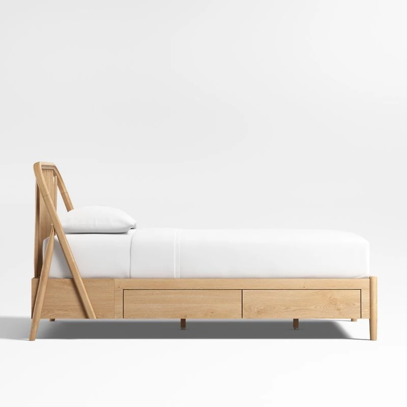 Bodie Natural Oak Wood Spindle Kids Twin Storage Bed