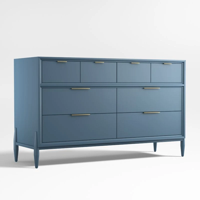 Bodie 54" Blue Wood Wide 8-Drawer Kids Dresser