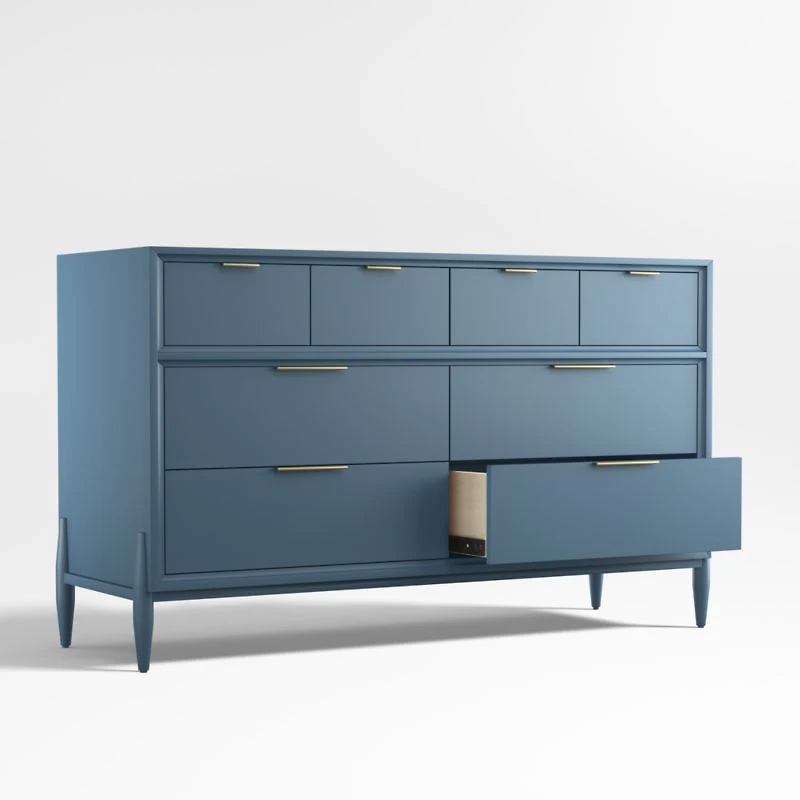Bodie 54" Blue Wood Wide 8-Drawer Kids Dresser