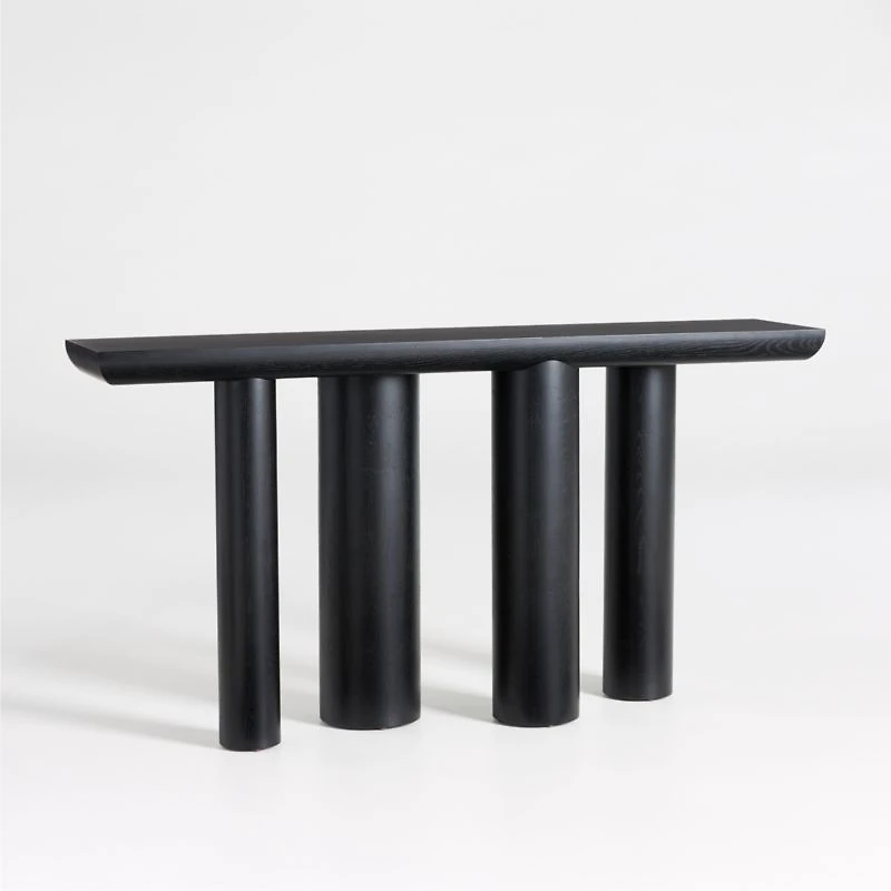 Bomen 66" Asymmetrical Black Oak Wood Console Table