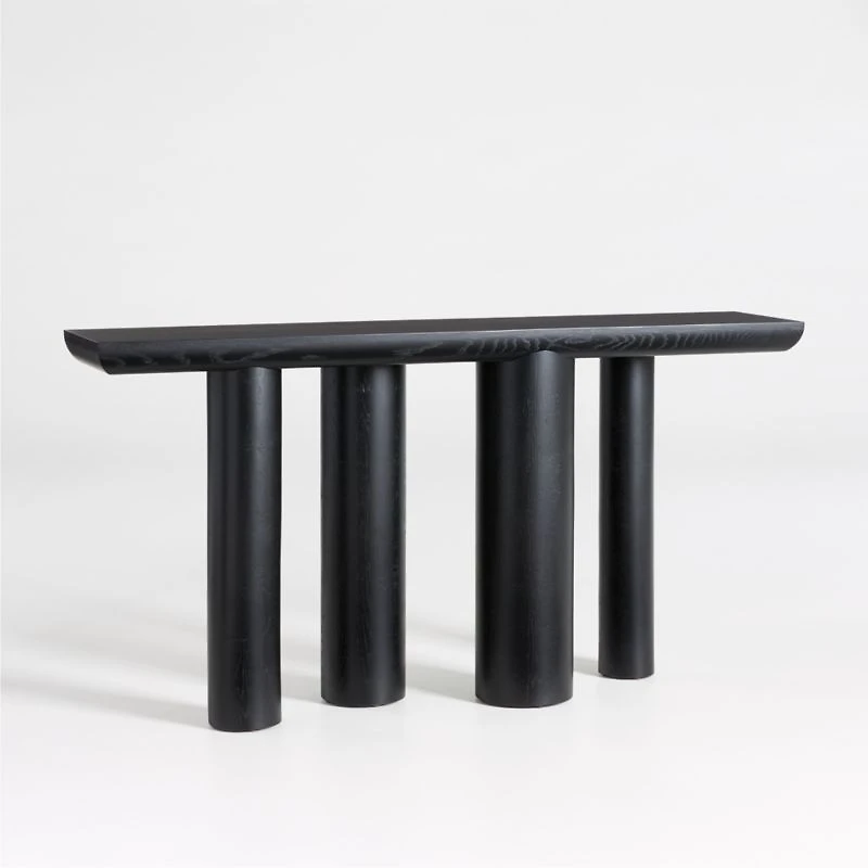 Bomen 66" Asymmetrical Black Oak Wood Console Table