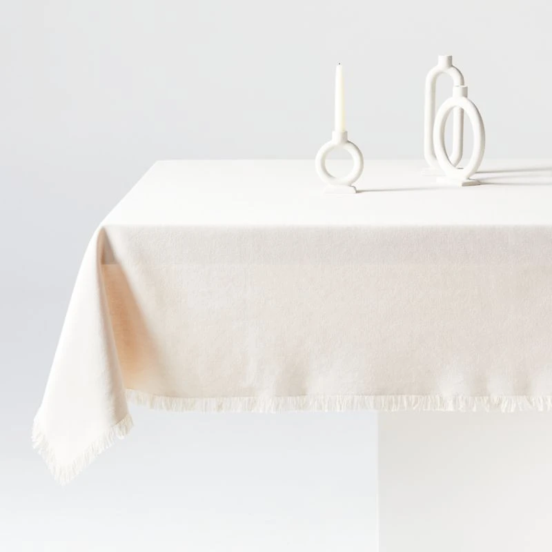 Craft Birch Beige Fringe Organic Cotton Tablecloth