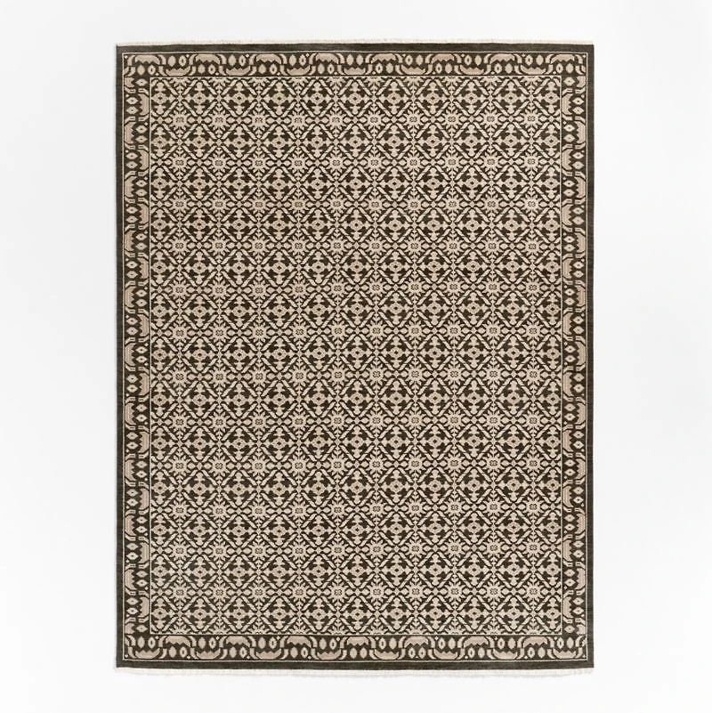Bordeaux Wool Traditional Hand-Knotted Espresso Brown Area Rug 6'x9'