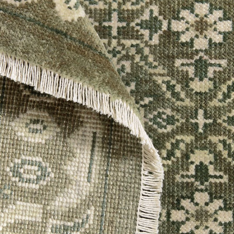 Bordeaux Wool Traditional Hand-Knotted Green Rug Swatch 12"x18"