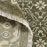 Bordeaux Wool Traditional Hand-Knotted Green Rug Swatch 12"x18"