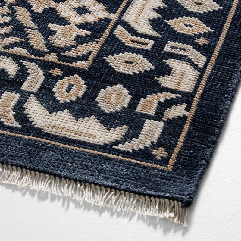Bordeaux Wool Traditional Hand-Knotted Navy Blue Rug Swatch 12"x18"