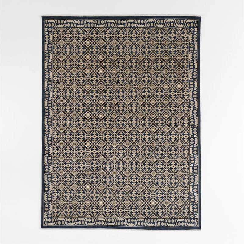 Bordeaux Wool Traditional Hand-Knotted Navy Blue Rug Swatch 12"x18"