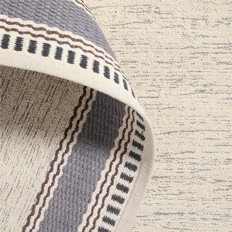 Border Stripe Slate Blue Chenille Kids Area Rug 6'x9'