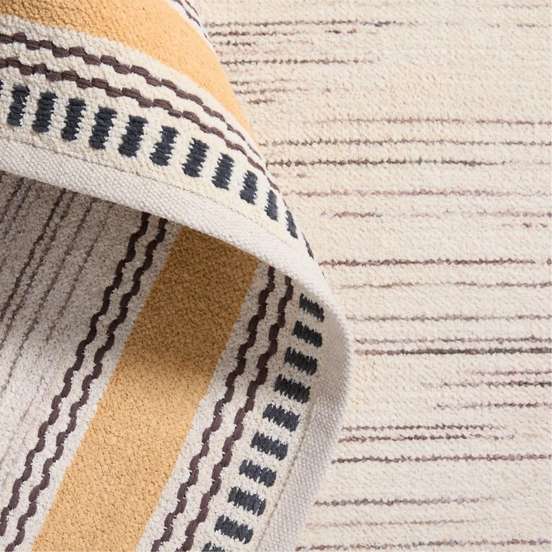Border Stripe Savannah Yellow Chenille Kids Area Rug 6'x9'