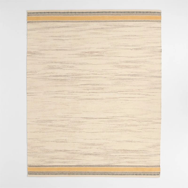 Border Stripe Savannah Yellow Chenille Kids Area Rug 6'x9'