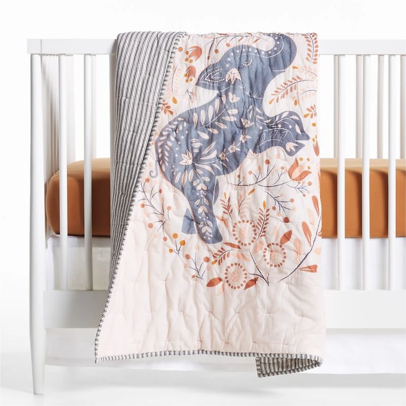 Botanical Elephant Organic Cotton Baby Crib Quilt