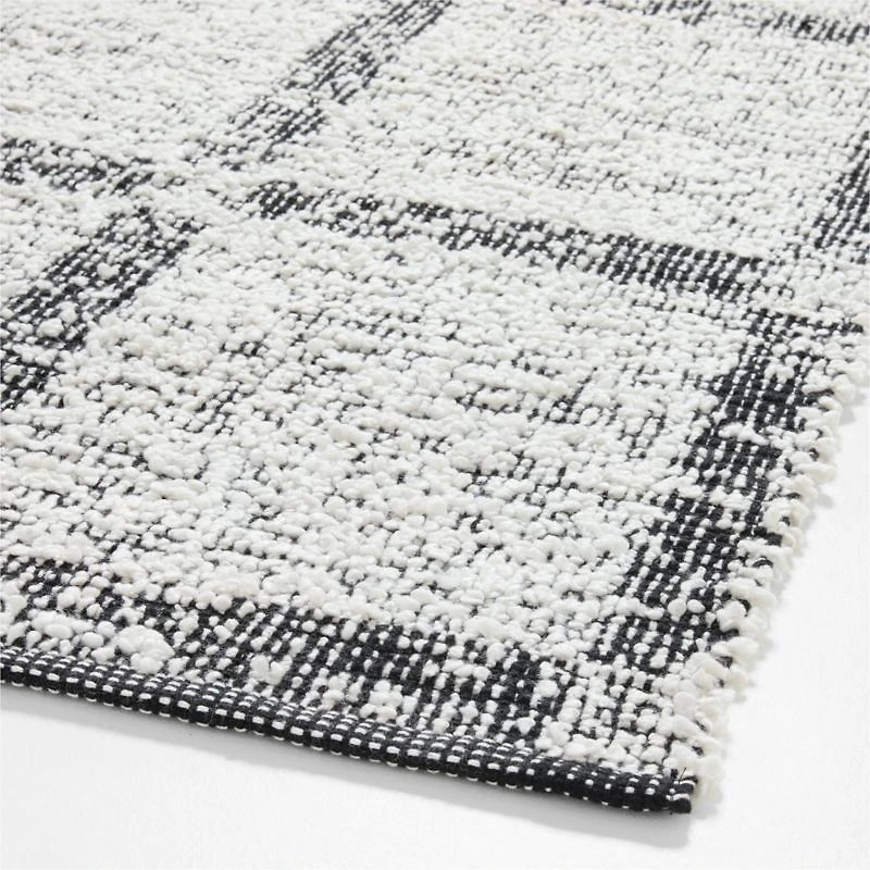 Boucle Black Handwoven Flatweave Kids Performance Area Rug 5'x8'