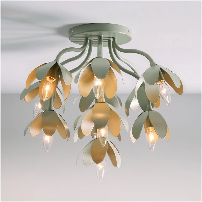 Bouquet Sage Green 22" Kids Flower Flush Mount Ceiling Light
