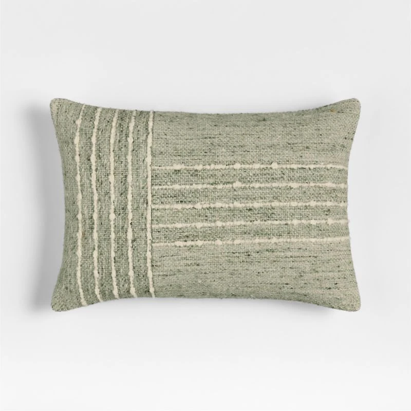 Bozeman Wool Blend 24"x16" Burnt Green Throw Pillow with Feather Insert
