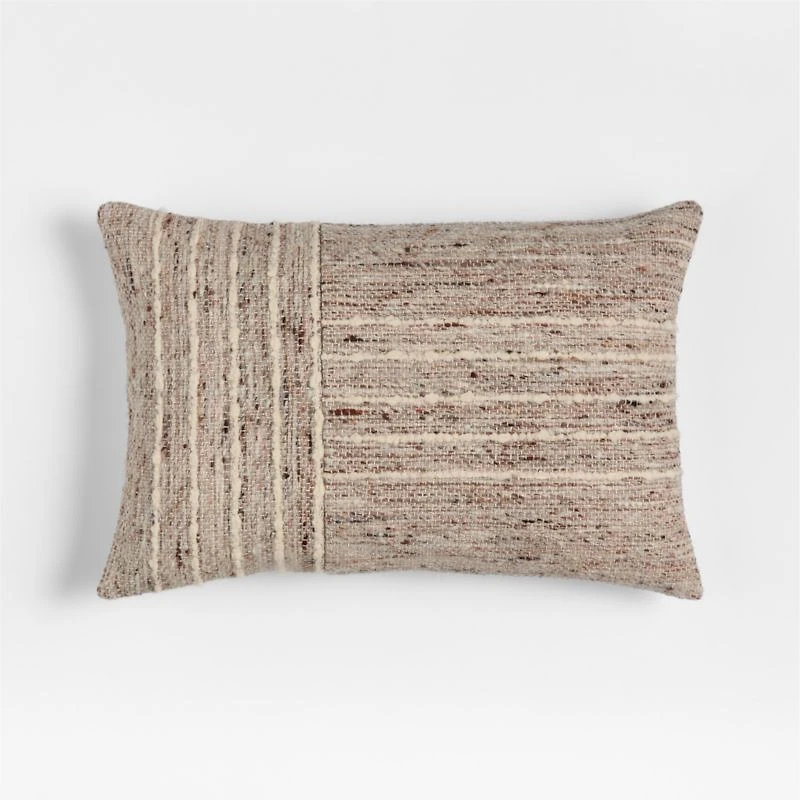 Bozeman Wool Blend 24"x16" Beige Throw Pillow with Feather Insert