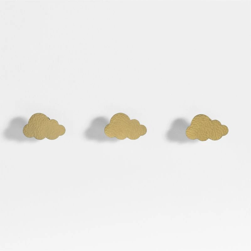 Brass Metal Cloud Kids Wall Hooks, Set of 3