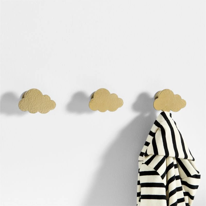 Brass Metal Cloud Kids Wall Hooks, Set of 3