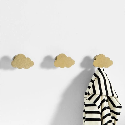 Brass Metal Cloud Kids Wall Hooks, Set of 3