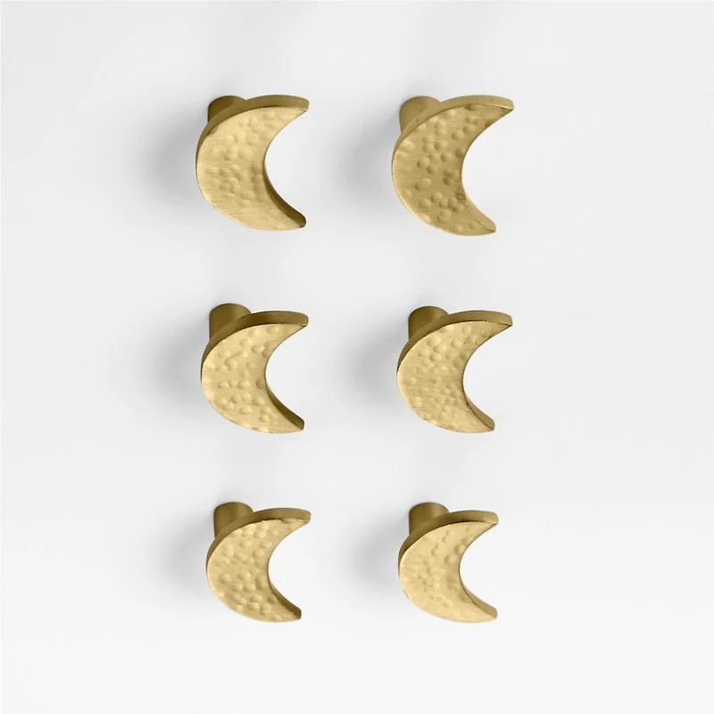 Brass Crescent Moon Knobs, Set of 6