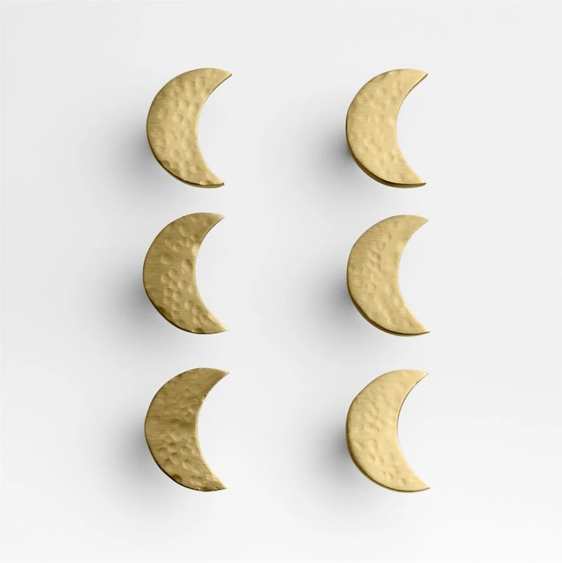 Brass Crescent Moon Knobs, Set of 6
