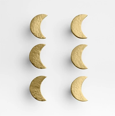 Brass Crescent Moon Knobs, Set of 6