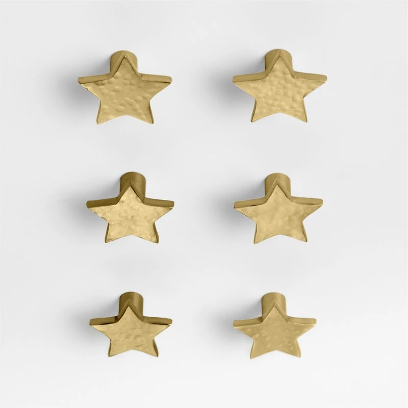 Brass Star Knobs, Set of 6