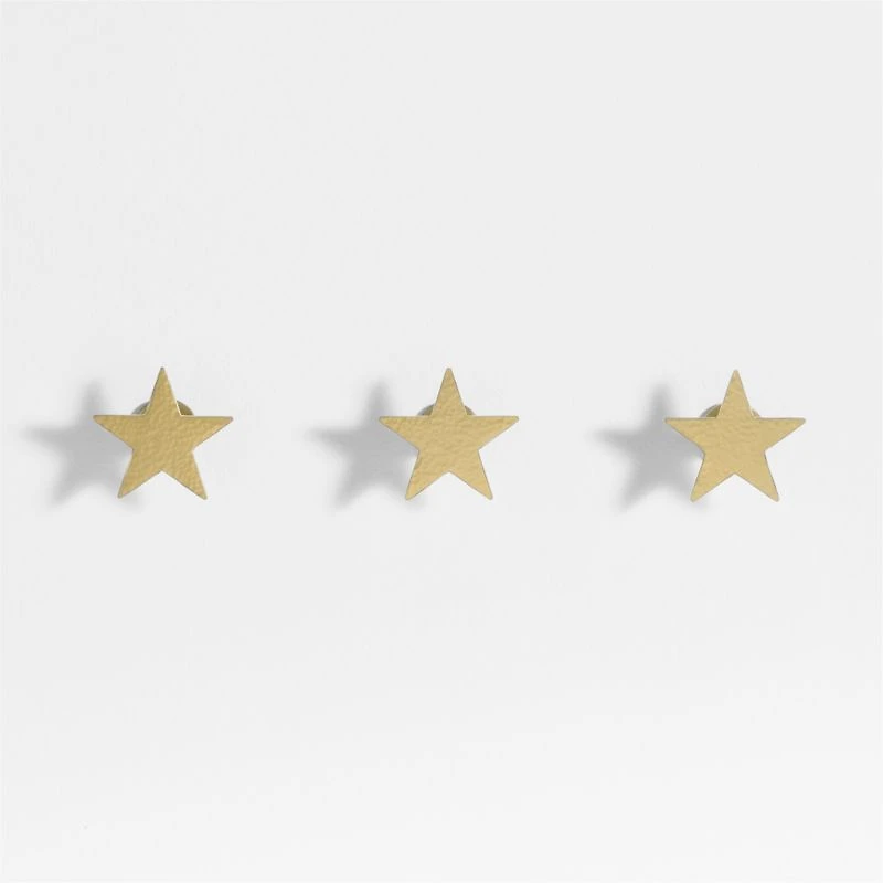 Brass Metal Star Kids Wall Hooks, Set of 3
