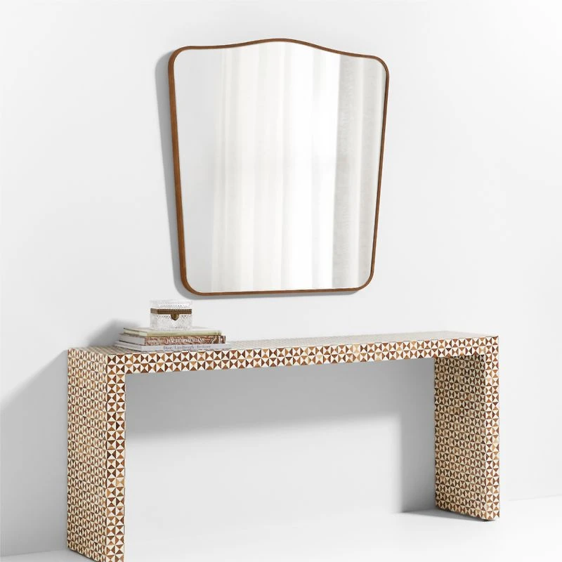 Briars Brown Suede Border Mantel Mirror by Jake Arnold 41"