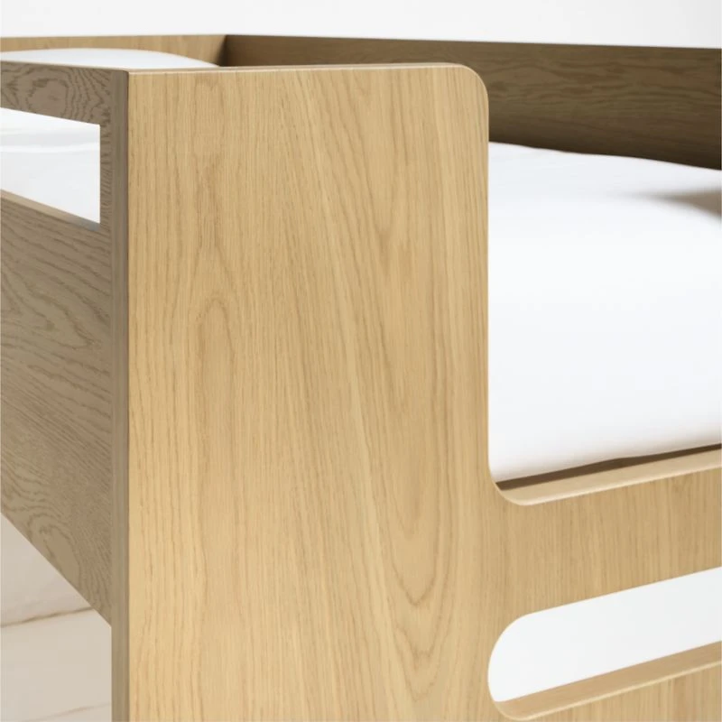Bridgeman Natural Oak Wood Kids Twin Bunk Bed with Storage Trundle