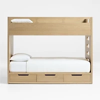 Bridgeman Natural Oak Wood Kids Twin Bunk Bed with Storage Trundle