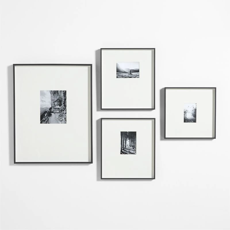 Brushed Black Metal Picture Frame with Vertical White Mat 5x7