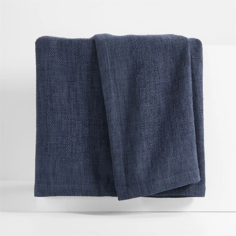 Brushed Organic Cotton Deep Indigo Blue King Bed Blanket