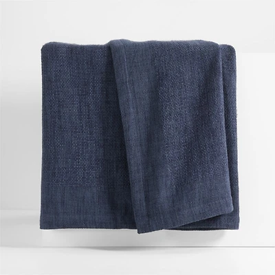 Brushed Organic Cotton Deep Indigo Blue King Bed Blanket