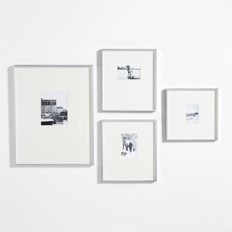 Brushed Silver Metal Picture Frame with White Mat 8x10