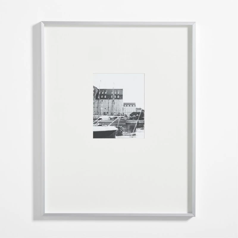 Brushed Silver Metal Picture Frame with White Mat 8x10