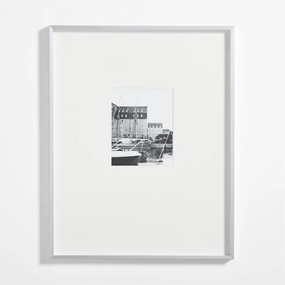 Brushed Silver Metal Picture Frame with White Mat 8x10