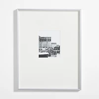 Brushed Silver Metal Picture Frame with White Mat 8x10