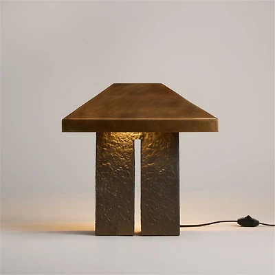 Brutalist Metal Table Lamp with Metal Shade