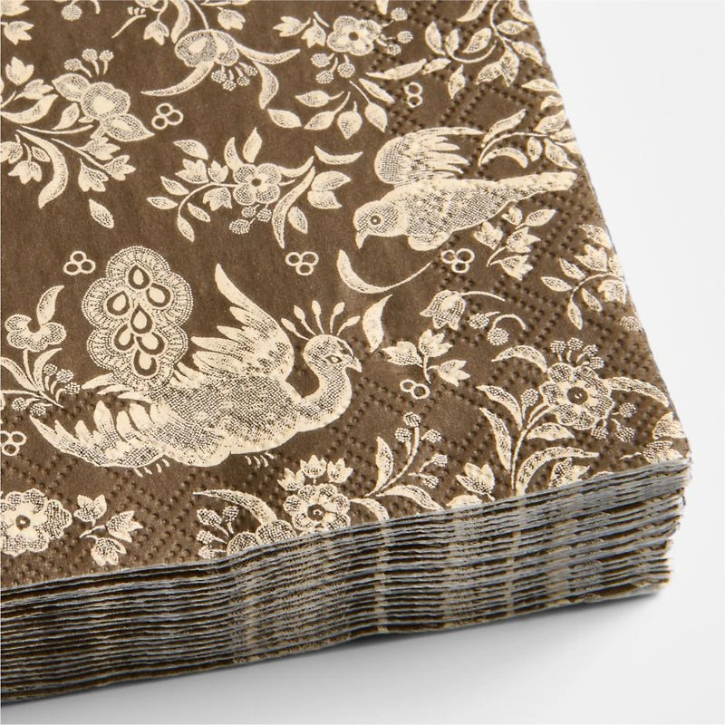 Brown Peacock Printed Cocktail Napkins