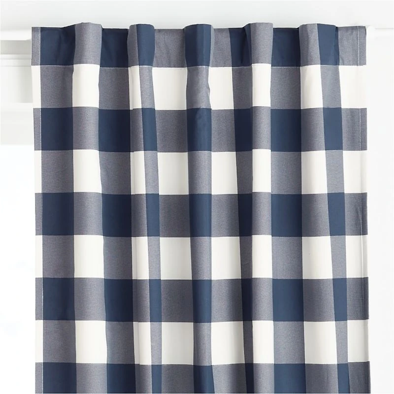 Navy Buffalo Check Cotton Blackout Window Curtain Panel 44"x84"