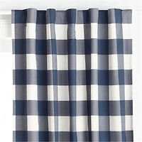 Navy Buffalo Check Cotton Blackout Window Curtain Panel 44"x84"