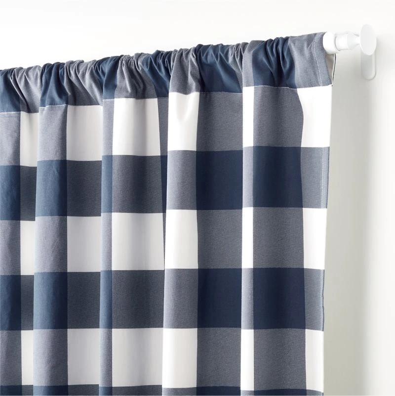 Navy Buffalo Check Cotton Blackout Window Curtain Panel 44"x84"