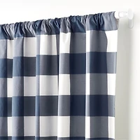 Navy Buffalo Check Cotton Blackout Window Curtain Panel 44"x84"