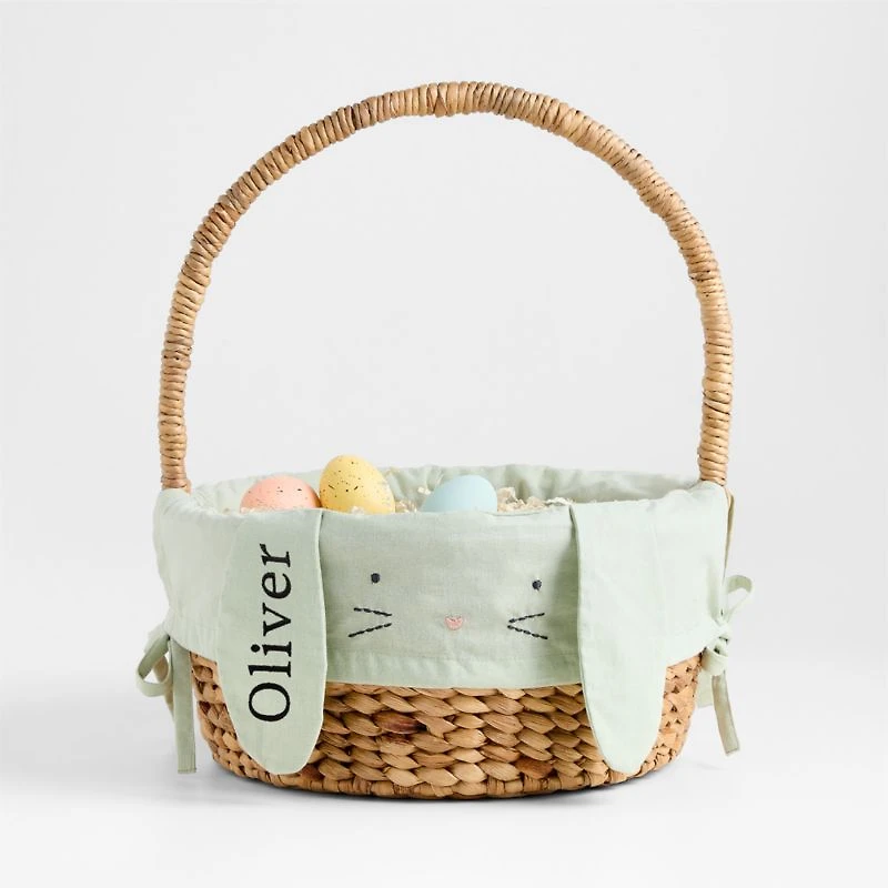Modern Easter Basket with Green Bunny Kids Easter Basket Liner