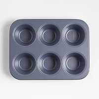 Crate & Barrel Slate Blue 6-Cup Jumbo Muffin Pan
