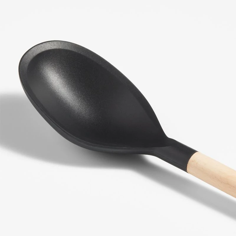 Crate & Barrel Black Silicone and Wood Deep Spoon