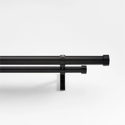 Matte Black 1" Double Curtain Rod and End Cap Finials Set 88"-120"