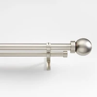 Brushed Nickel 1" Double Curtain Rod and Large Round End Cap Finials Set 88"-120"