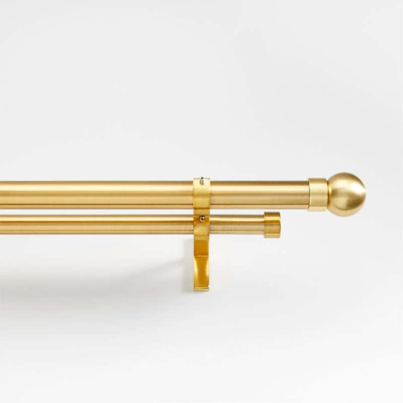 Brass 1" Double Curtain Rod and Small Round End Cap Finials Set 48"-88"